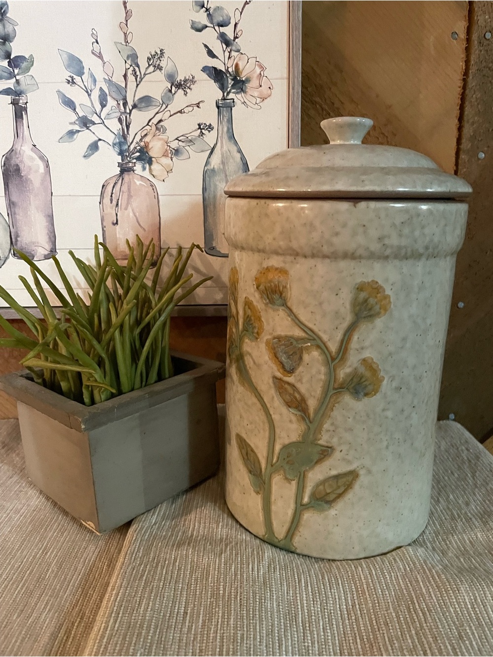 Stoneware Floral Canister with Lid - Cream by Magnolia Homes